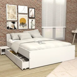 Lit TWIST 160x200 + 1 chevet + 1 tiroir / Blanc><noscript><img width=