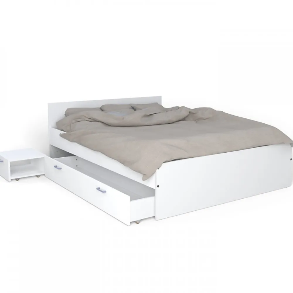 Weber Industries Lit TWIST 140x190 + 1 chevet + 1 tiroir / Blanc* Lit Avec Rangement