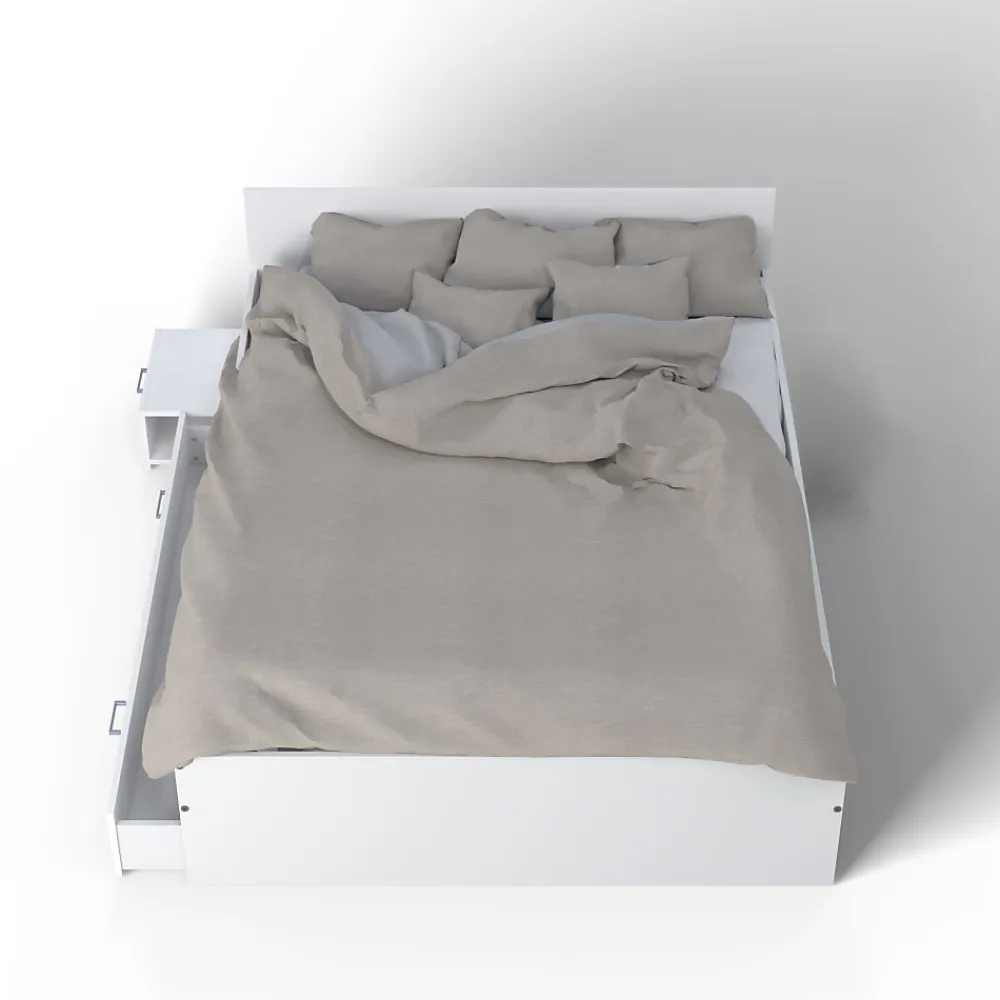 Weber Industries Lit TWIST 140x190 + 1 chevet + 1 tiroir / Blanc* Lit Avec Rangement