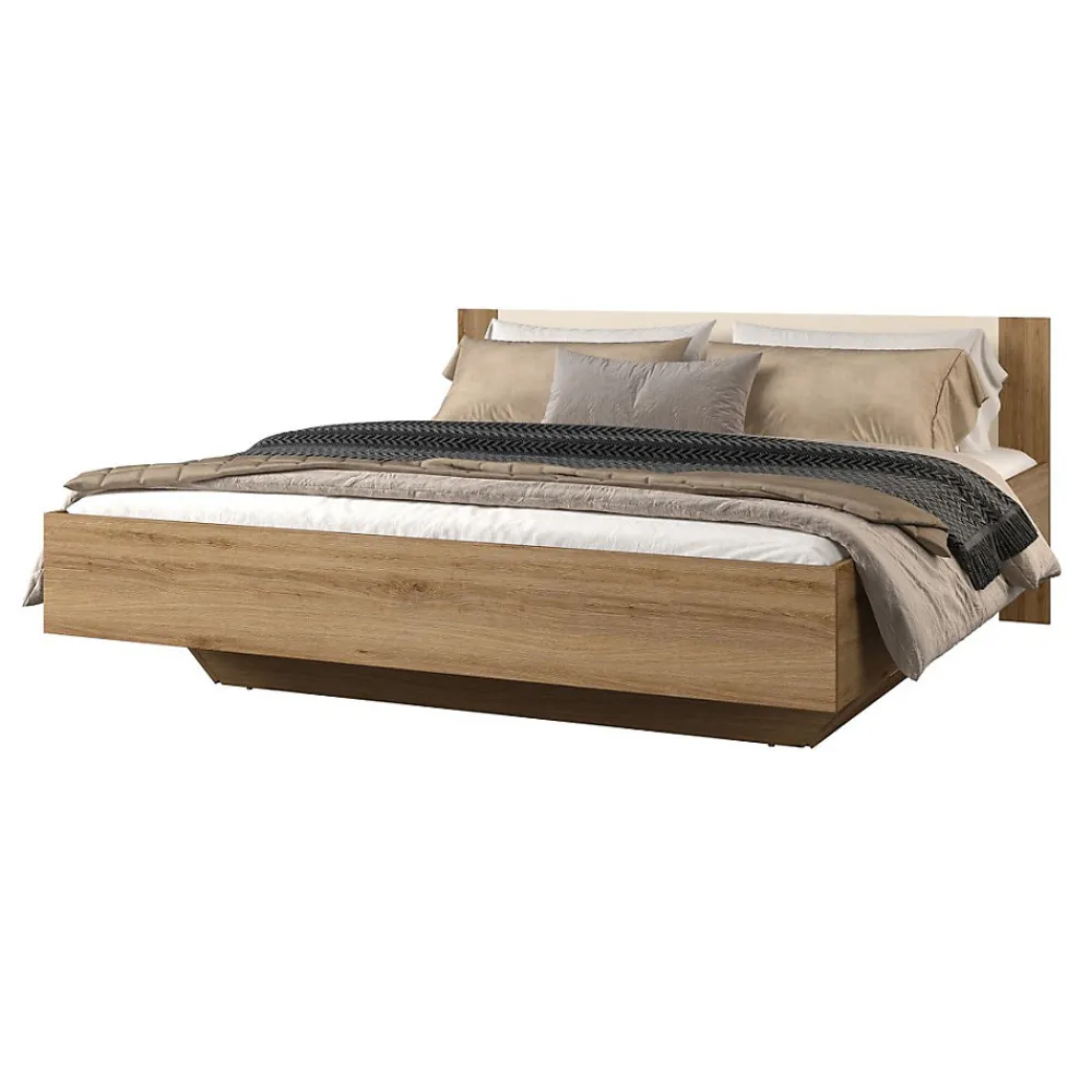 Lit VERTIGO 180x200 cm avec sommier inclus Chene sauvage et beige sable Pied de lit design>Meublorama Discount