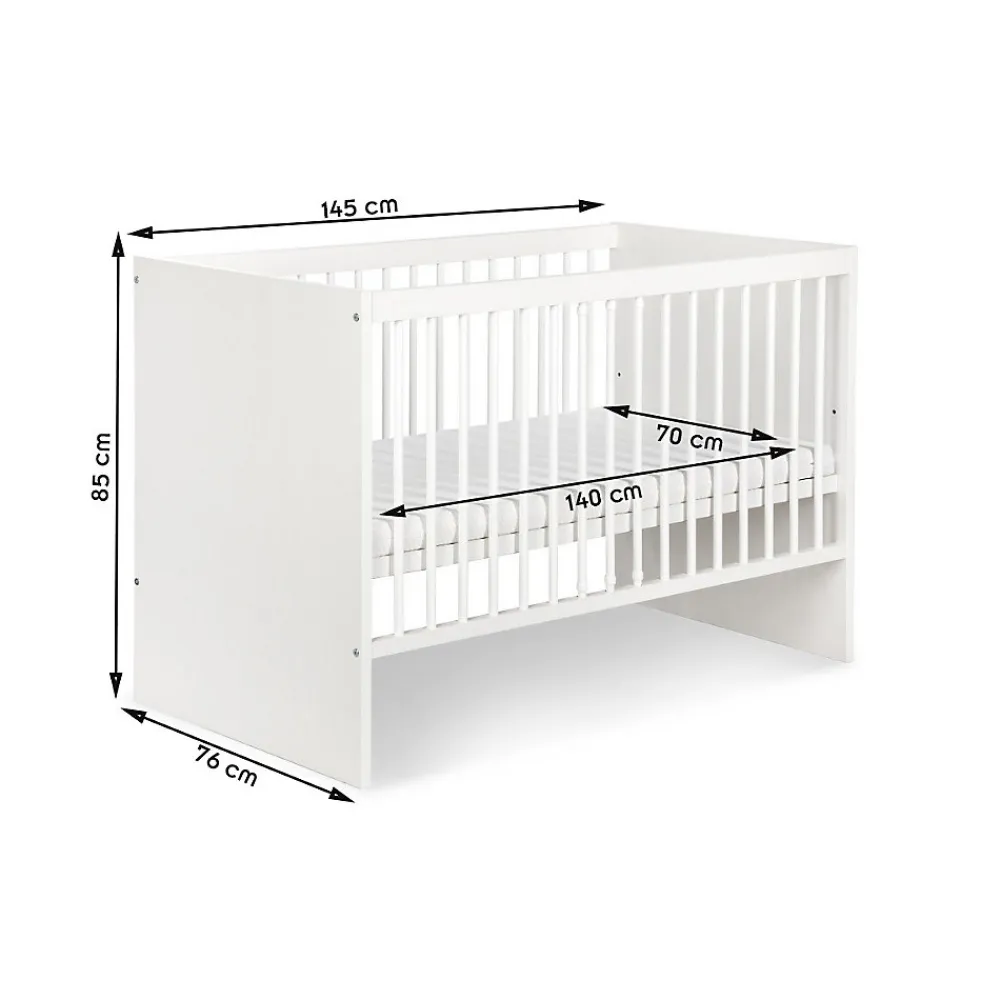 Monmobilierdesign Lit évolutif Bébé Convertible En Lit Enfant Blanc 140x70* Lit Coffre