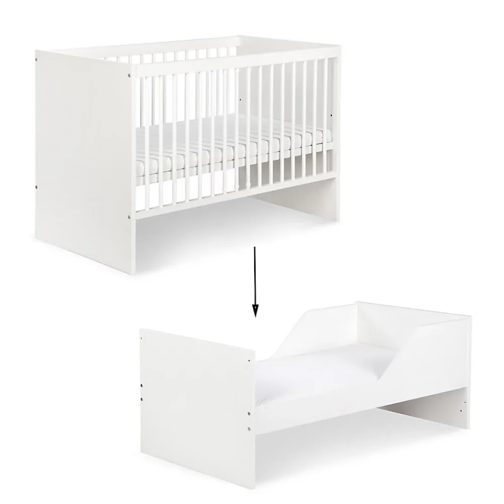 Monmobilierdesign Lit évolutif Bébé Convertible En Lit Enfant Blanc 140x70* Lit Coffre