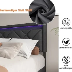 Generique Lit 160x200 avec LED et USB, Lit Double avec à Lattes, Lit capitonné 160x200cm avec 4 tiroirs et Grand Rangement Lit, Gris* Lit Double