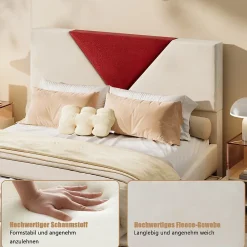 Simple Life Lit 140x190 avec Rangements, Tête de Lit Bicolore Bordeaux, 2 Tiroirs, Design Moderne, Velours, Beige* Lit Coffre