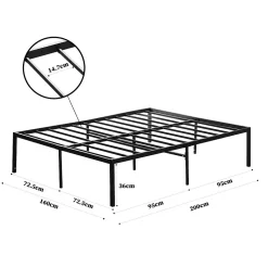 Lit 160x200 avec Sommier, 36 cm Sommier Plateforme Métallique, Cadre de Lit 160 x 200cm pour Rangement sous Le lit><noscript><img width=