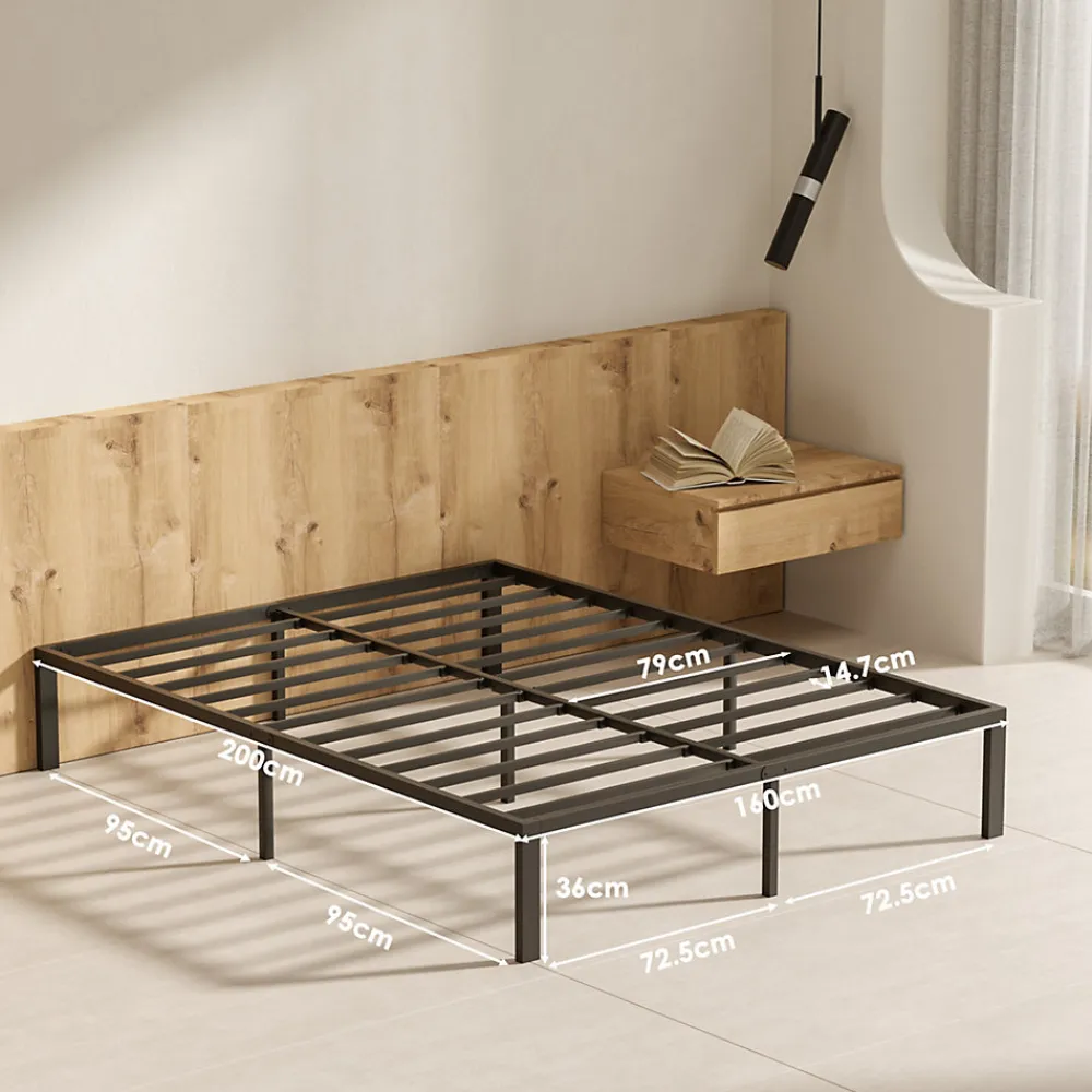 Lit 160x200 avec Sommier, 36 cm Sommier Plateforme Métallique, Cadre de Lit 160 x 200cm pour Rangement sous Le lit>Teeno Hot