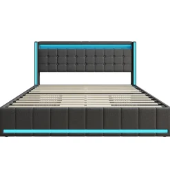 Simple Life Lit 180x200 Avec Sommier LED Et USB, Lit Coffre 140x200 Avec Lattes Et 4 Tiroirs , Gris* Lit Coffre