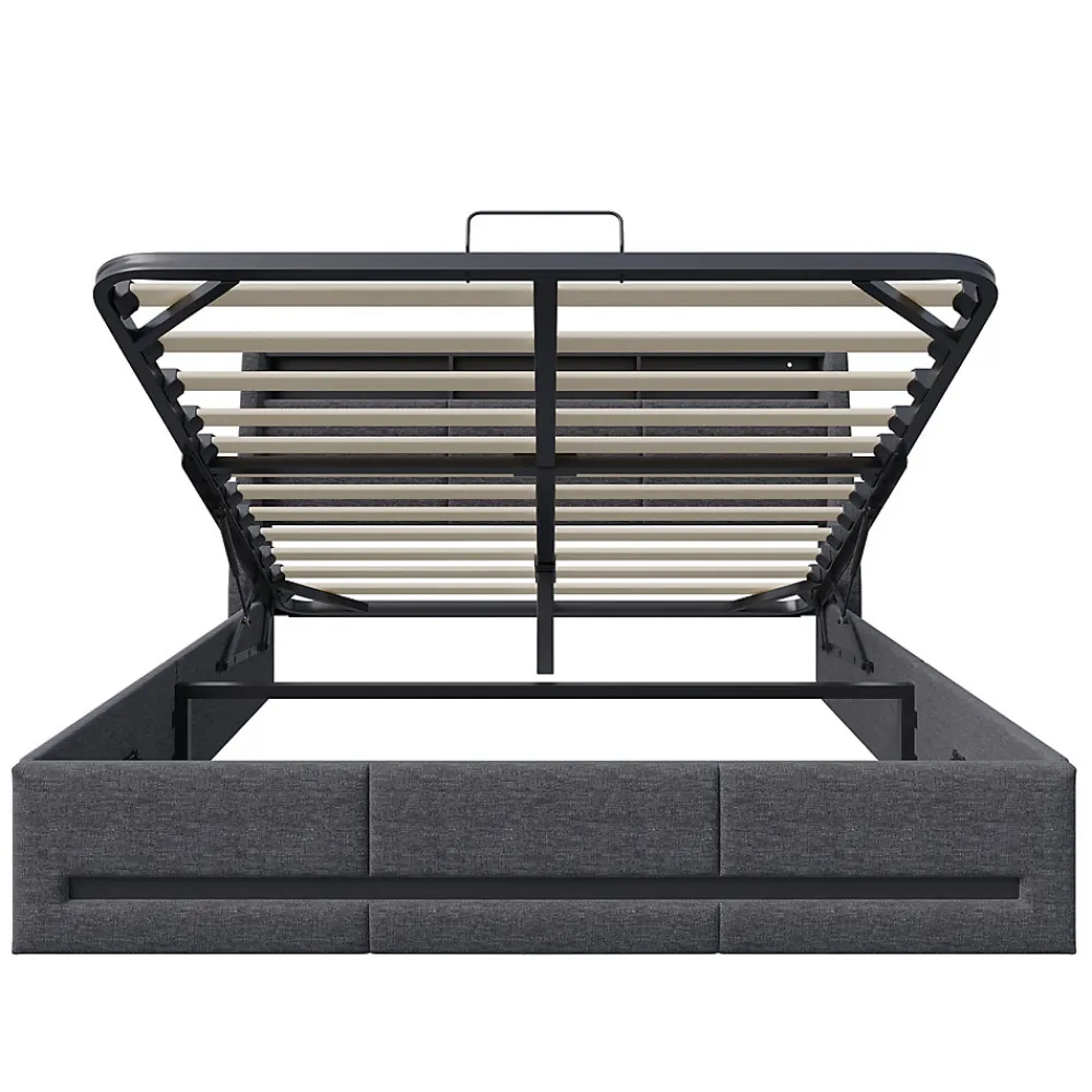 Lit 140x190 avec Sommier LED et USB, Lit Coffre avec Rangement et Tete de Lit, Gris>Simple Life New