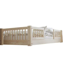 Petits-Meubles Lit 90x190 barrières et sommier inclus pieds 1 cm Adèle Bois*Enfant Lit Enfant