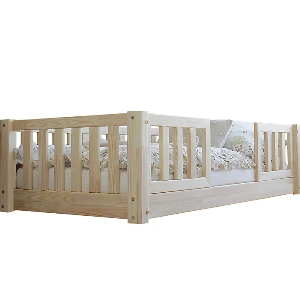 Petits-Meubles Lit 90x190 barrières et sommier inclus pieds 1 cm Agnès Bois*Enfant Lit Enfant