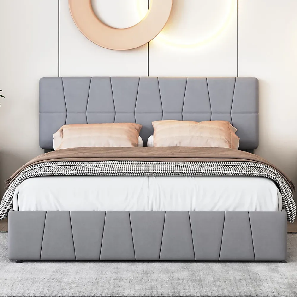 Simple Life Lit 160x200, Cadre De Lit Avec Tête De Lit Capitonnée Réglable En Hauteur, 4 Tiroirs, Gris* Lit Coffre