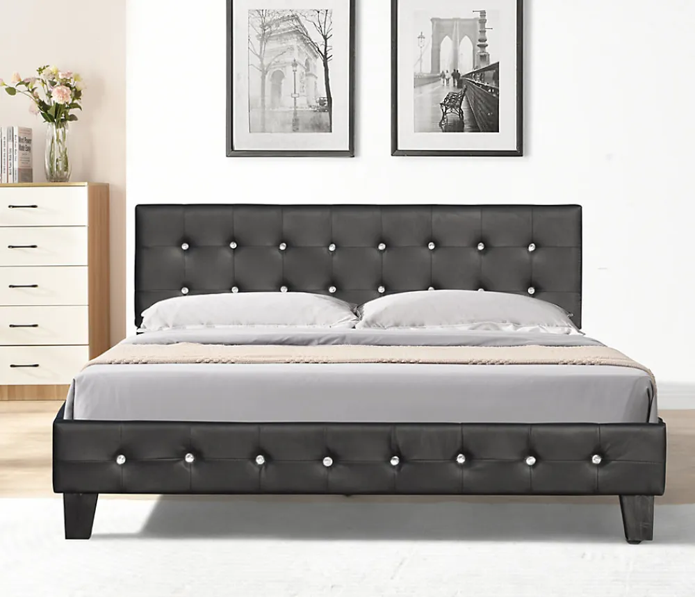 Lit 140x200 cm - avec sommier - tete de lit capitonnee noir - pieds 10 cm - 13 lattes - confort optimal - design moderne>King Of Dreams