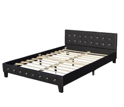 Lit 140x200 cm - avec sommier - tete de lit capitonnee noir - pieds 10 cm - 13 lattes - confort optimal - design moderne>King Of Dreams