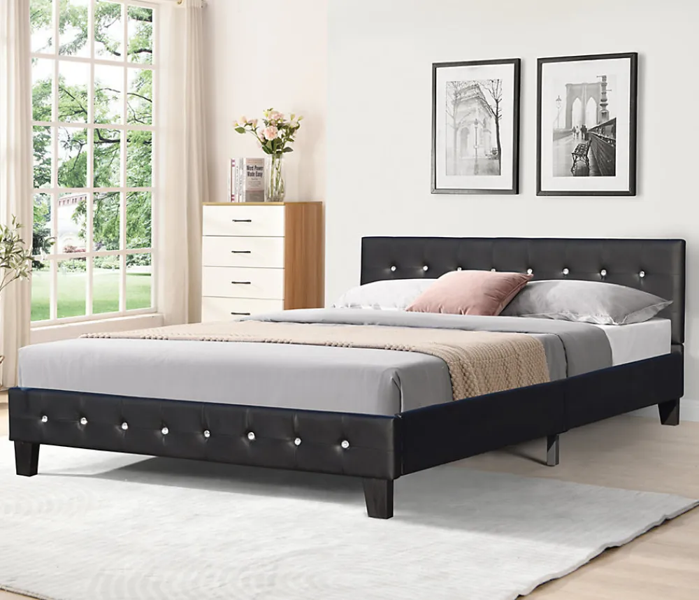 Lit 140x200 cm - avec sommier - tete de lit capitonnee noir - pieds 10 cm - 13 lattes - confort optimal - design moderne>King Of Dreams
