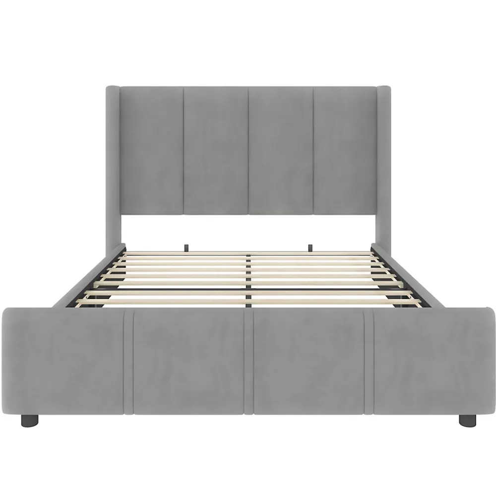 Lit 140x190 cm - tête de lit haute en velours gris foncé, ports USB intégrés, cadre métal & panneau bois>Redom Sale