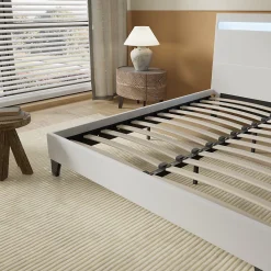 Lit 140x200 cm avec Éclairage LED Simili Blanc><noscript><img width=