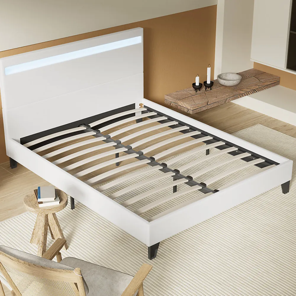 Lit 140x200 cm avec Éclairage LED Simili Blanc>November Outlet