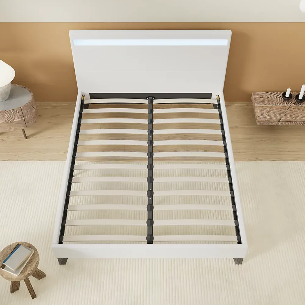 November Lit 160x200 cm avec Éclairage LED Simili Blanc* Lit Double