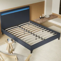 Lit 120x190 cm avec Éclairage LED Simili Noir><noscript><img width=