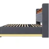 Redom Lit 180x200 cm avec éclairage LED multicolore et rangement hydraulique, tapissé tissu lin gris, cadre métal* Lit Avec Rangement