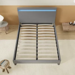 November Lit 120x190 cm avec Éclairage LED Simili Gris* Lit Double