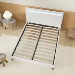 November Lit 140x190 cm avec Éclairage LED Simili Blanc* Lit Double