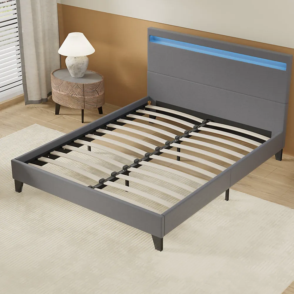Lit 140x200 cm avec Éclairage LED Simili Gris>November Outlet