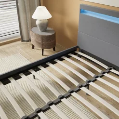 Lit 140x200 cm avec Éclairage LED Simili Gris><noscript><img width=