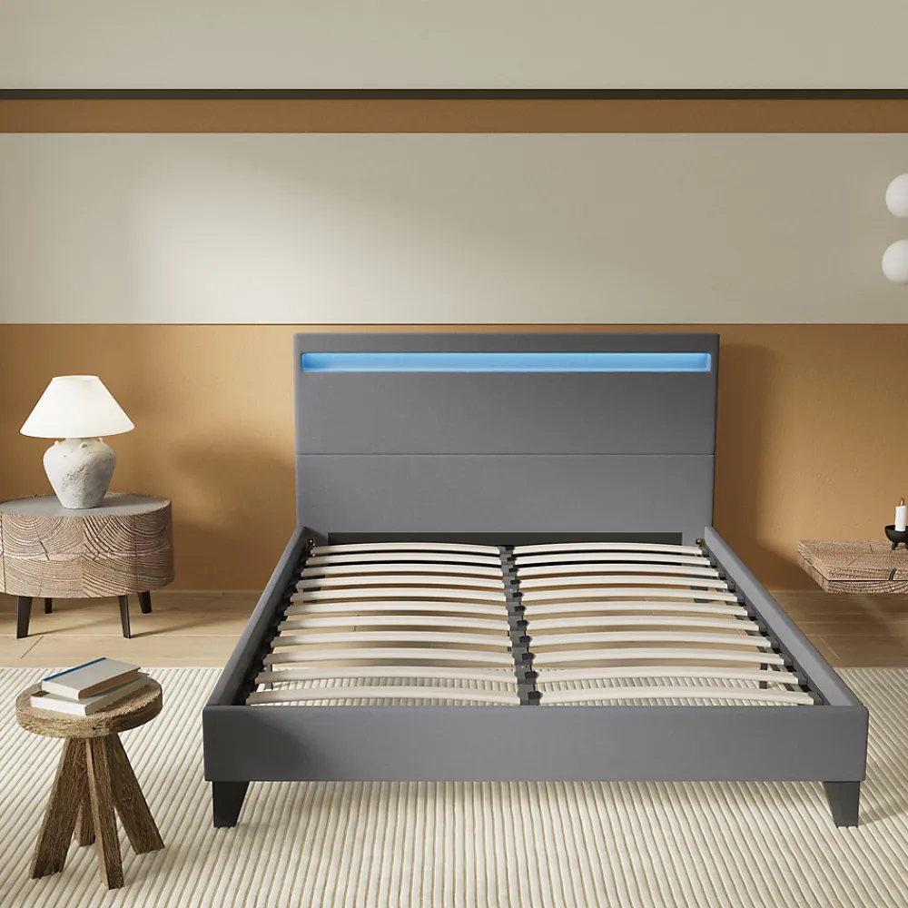 Lit 140x200 cm avec Éclairage LED Simili Gris>November Outlet