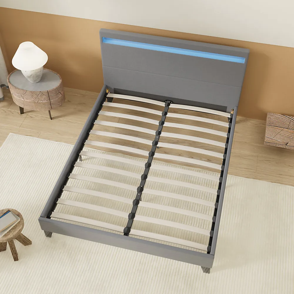 Lit 140x200 cm avec Éclairage LED Simili Gris>November Outlet
