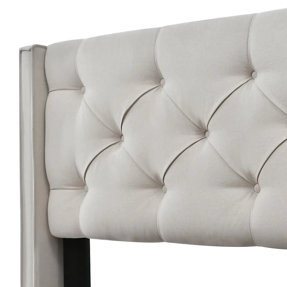 Lit 90x200 cm avec coffre de rangement, tête de lit matelassée en coton gris clair et sommier à lattes>Redom New