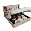 Lit 180x200 cm avec coffre et sommier relevable, tête de lit à niches tapissée lin naturel, style moderne>Redom Sale