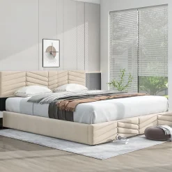 Redom Lit 160x200 cm avec coffre hydraulique et tête de lit réglable, tapissé velours beige, design contemporain* Lit Avec Rangement
