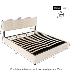 Redom Lit 160x200 cm avec coffre hydraulique et tête de lit réglable, tapissé velours beige, design contemporain* Lit Avec Rangement