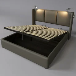 Simple Life Lit 140x200 cm avec coffre lumiere de lecture ports USB cadre PU avec sommier sans matelas* Lit Coffre