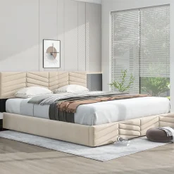 Lit 180x200 cm avec coffre, tête de lit réglable (5 cm) et revêtement velours beige, style élégant>Redom