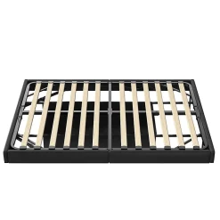 ProximaX Lit 160x200 cm avec LED, cadre flottant, base en bois, PU noir, sans tête de lit, rangement* Lit Coffre