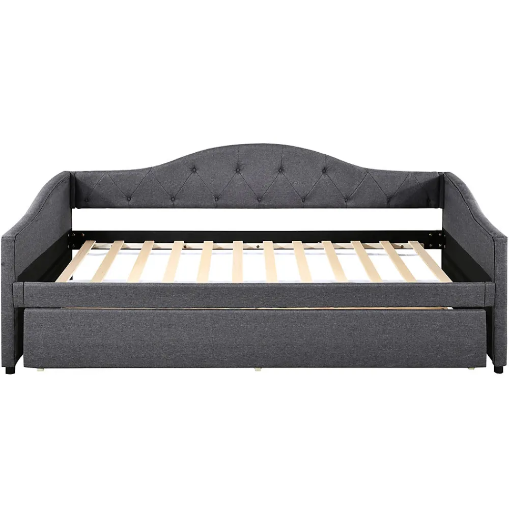 Lit 90x200 cm avec lit gigogne en lin et structure MDF, style minimaliste gris convertible en banquette>Redom Discount
