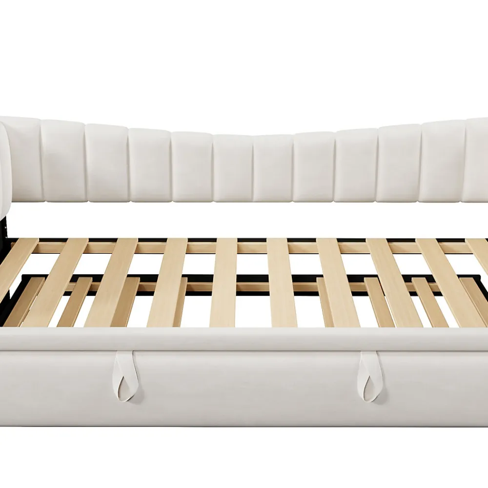 Lit 90x200 cm avec lit gigogne réglable, revêtement velours blanc, style minimaliste et structure MDF>Redom Discount