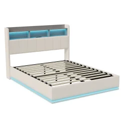 Fortuna lai Lit 160x200 cm, avec quatre tiroirs, éclairage LED réglable, 2 USB et 1 fonction de charge tpcy-c, flanelle, Gris* Lit Coffre