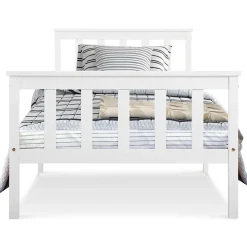 Redom Lit 90x200 cm avec rangement bas et sommier à lattes, cadre pin massif blanc design minimaliste* Ensemble Sommier Et Matelas