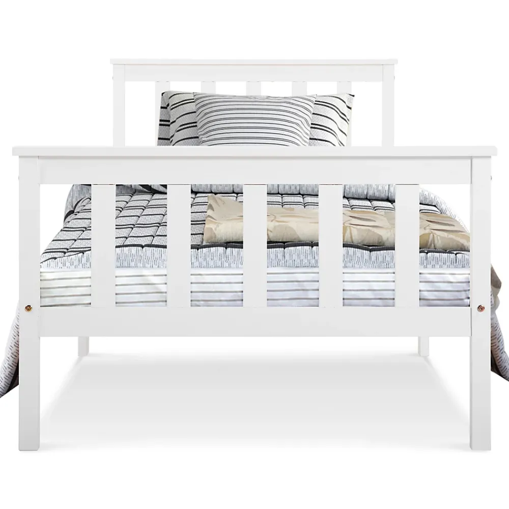 Redom Lit 90x200 cm avec rangement bas et sommier à lattes, cadre pin massif blanc design minimaliste* Ensemble Sommier Et Matelas