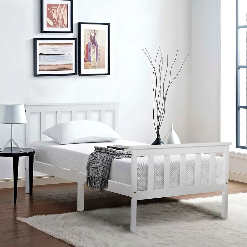 Redom Lit 90x200 cm avec rangement bas et sommier à lattes, cadre pin massif blanc design minimaliste* Ensemble Sommier Et Matelas