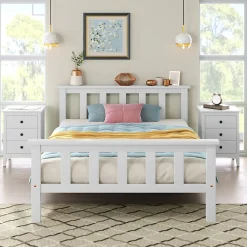 Redom Lit 90x200 cm avec rangement bas et sommier à lattes, cadre pin massif blanc design minimaliste* Ensemble Sommier Et Matelas