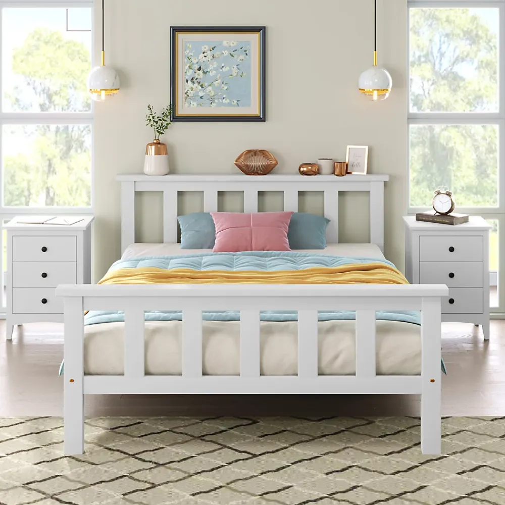 Redom Lit 90x200 cm avec rangement bas et sommier à lattes, cadre pin massif blanc design minimaliste* Ensemble Sommier Et Matelas