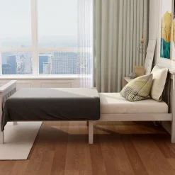Redom Lit 90x200 cm avec rangement bas et sommier à lattes, cadre pin massif blanc design minimaliste* Ensemble Sommier Et Matelas