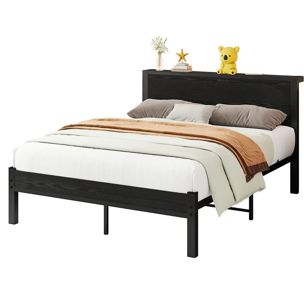 Lit 140x200 cm avec rangement et tête de lit en MDF, cadre métal noir, design moderne et intemporel>Redom Best