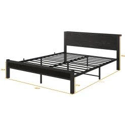 Lit 140x200 cm avec rangement et tête de lit en MDF, cadre métal noir, design moderne et intemporel><noscript><img width=