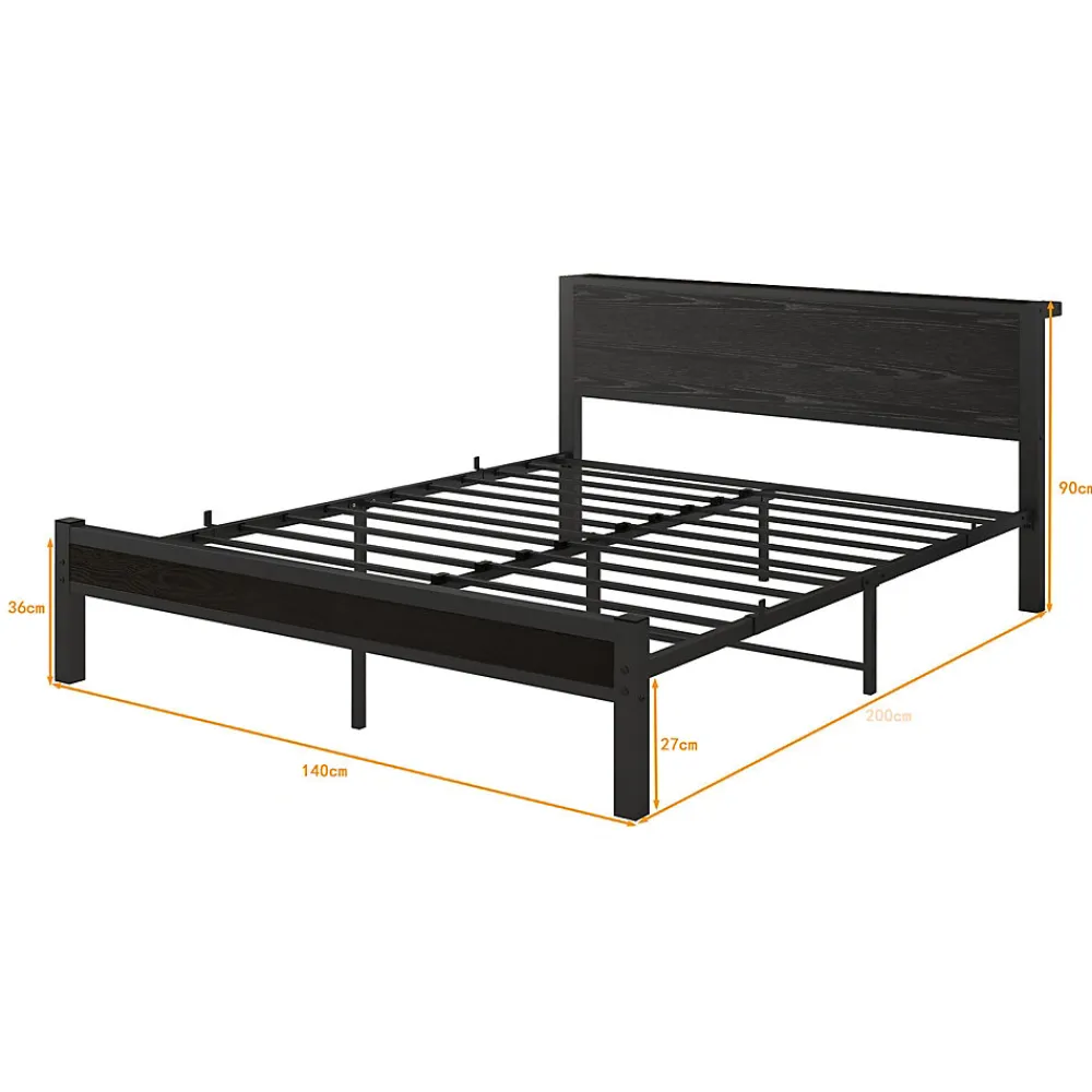 Lit 140x200 cm avec rangement et tête de lit en MDF, cadre métal noir, design moderne et intemporel>Redom Best