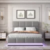 Redom Lit 140x200 cm avec rangement hydraulique et éclairage LED, tapissé simili cuir gris, cadre métal robuste* Lit Avec Rangement